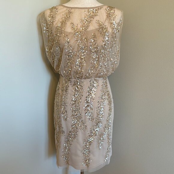 Aidan Mattox Sequined Gold and Champagne Dress Size 4 - Picture 3 of 11